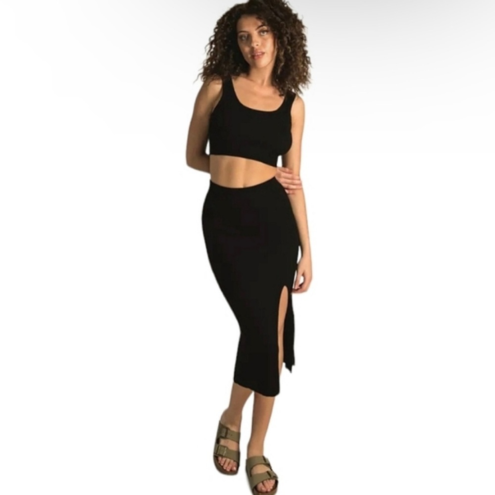 House of HARLOW 1960 AUDREY RIBBED SLIT SKIRT Black Neutral Size XS - Picture 10 of 10
